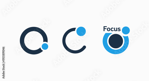 Abstract circular icons representing focus and attention, with a dot orbiting a circle, symbolizing concentration and targets.