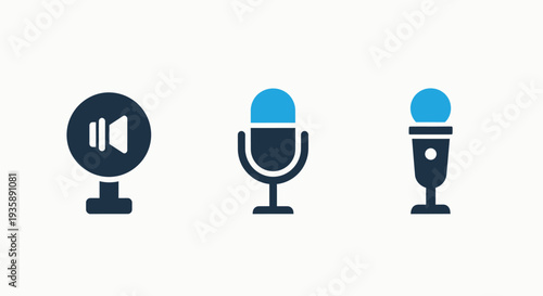 Icons of a speaker, microphone, and podcast microphone for audio, broadcasting, and multimedia.