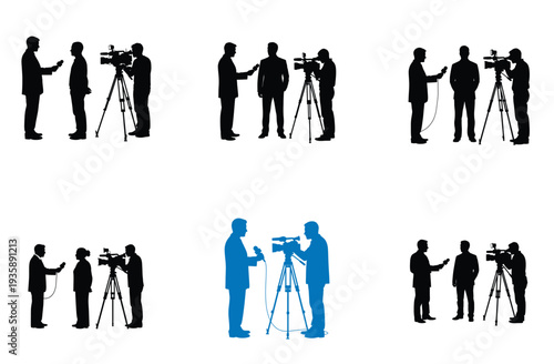 Journalist and Cameraman Silhouette Set Vector Illustration