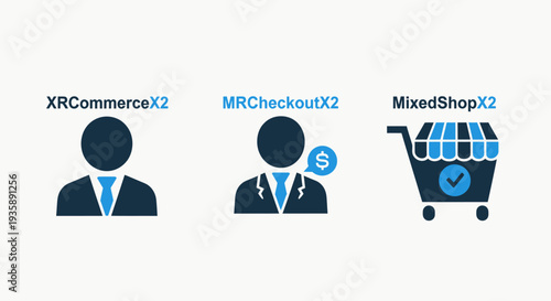 E-commerce and retail icons: customer profile, checkout, and shopping cart for online shopping, sales, and digital marketplace.