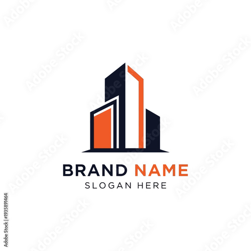 Modern Minimalist Building Logo Design Template with Brand Name and Slogan Placeholder.
