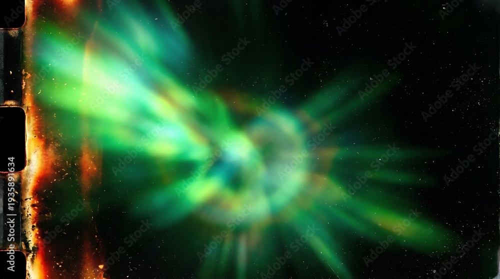 Fototapeta premium Green and blue cosmic explosion in dark space with stars