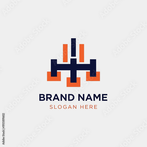 Modern abstract geometric logo design template with brand name and slogan placeholder.