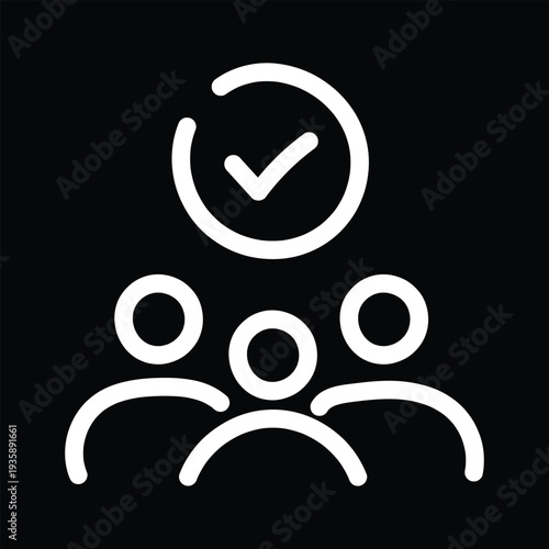 Customer loyalty, join our team, employee attendance outline icons. Line signs group of three people with checkmark. Vector isolated pictograms for web and app on white background editable stroke.