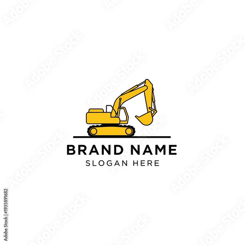 Yellow Excavator Heavy Machinery Construction Equipment Logo Design.