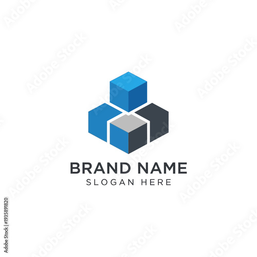 Modern 3D Cube Logo Design Template with Brand Name and Slogan Placeholder.