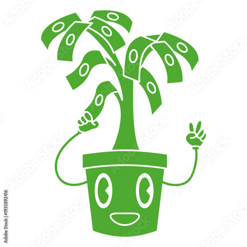 Money tree retro cartoon cut out