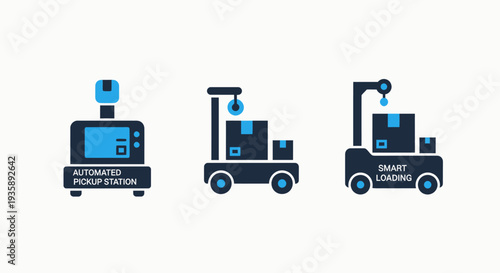 Modern Automated Pickup Station and Smart Loading System Icons for Efficient Logistics