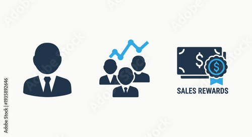 Sales Rewards Program and Team Performance Business Icons for Motivation and Growth