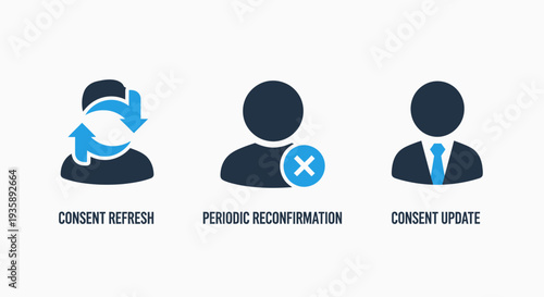 User Consent Management and Data Privacy Icons for Digital Compliance and Legal Updates