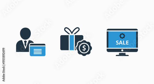 Customer Rewards Programs and E-commerce Sales Promotions Icons for Business Marketing