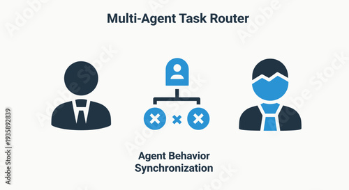 Multi-Agent Task Routing, Behavior Synchronization, and Problem Resolution Flat Icons Set.