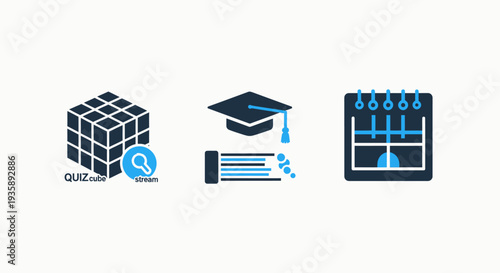 Education, Learning, Quiz, Graduation, and Planning Activities Flat Icons Set.