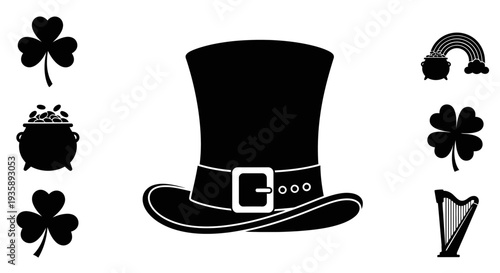 Black Top Hat with Buckle Illustration.