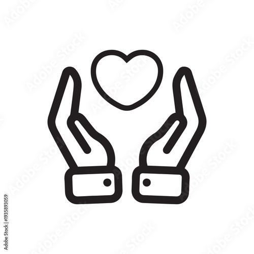 Hand and heart line icon. Gift, care, love, take care of the heart, friendship, relationship, holiday, event, souvenir, reward, gift. relationship concept. Vector black line icon on white background