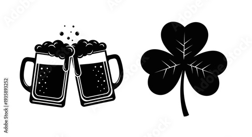 Clover and Beer Mugs Illustration.