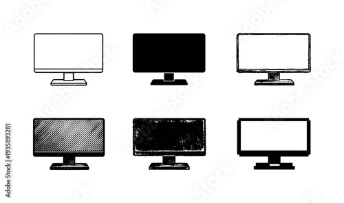 Office desktop monitor with rectangular screen and stable base for visual output and productivity | Create ONE image containing