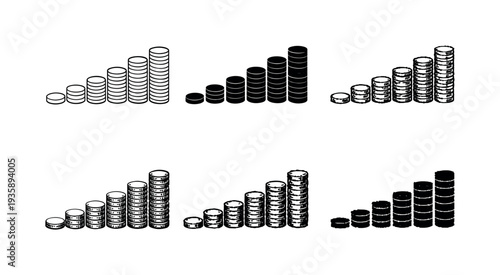 Stacks of coins illustrating financial growth and investment concepts in various styles