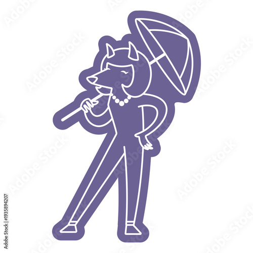 Dog woman character holding umbrella