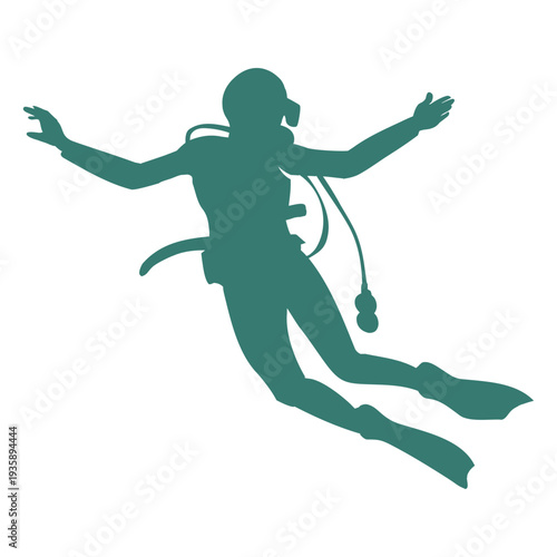 Scuba diver realistic silhouette