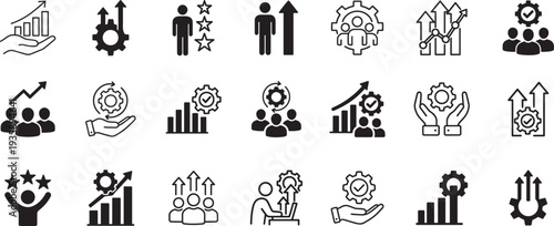 Efficient grow premium icon set with business growth, productivity, and success outline symbols.