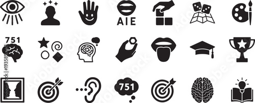 Children development icon set with growth, learning and education outline symbols.