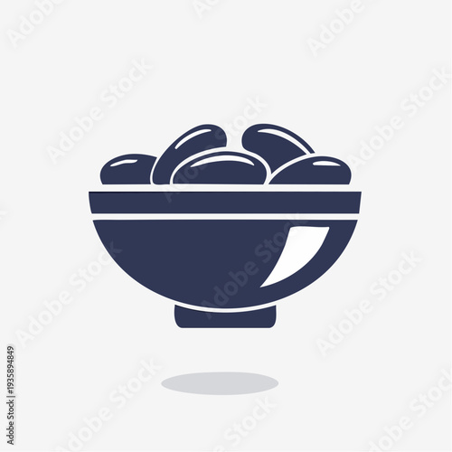 Stylized graphic depiction of a serving bowl generously filled with elongated Dates