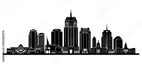 Orlando City Skyline Silhouette Black and White Vector Illustration