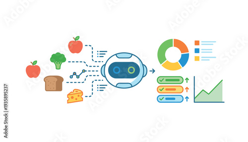 Artificial Intelligence Analyzing Food Data with Graphs and Charts.