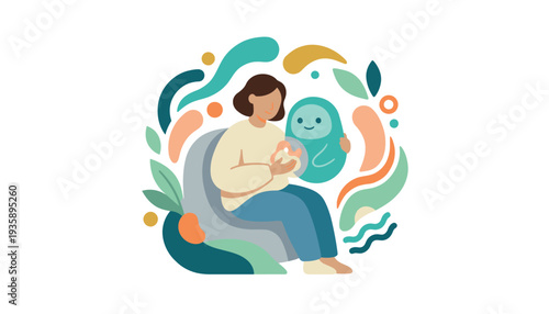 Woman sitting comfortably with a gentle creature.