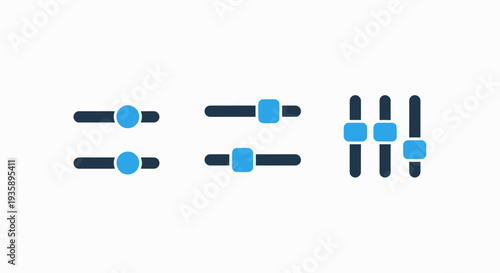 User interface slider control icons for software settings, volume levels and digital adjustment parameters