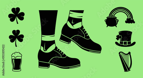 St Patricks Day Icons Boots Symbols.