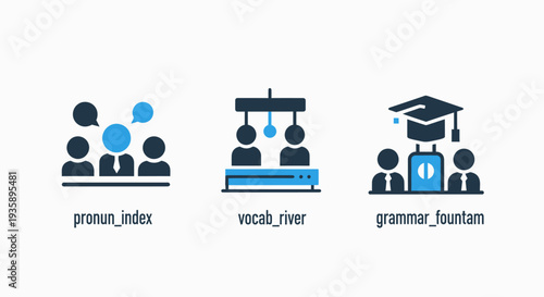 Educational Language Learning Icons for Vocabulary Grammar and Pronunciation Study with Student Symbols