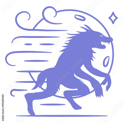 Werewolf running to the moon
