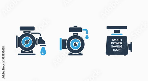 Industrial Smart Power Saving and Water Pump Icons for Utility Management and Energy Efficiency