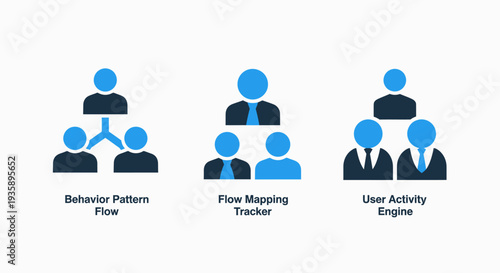 User Behavior Pattern and Flow Mapping Icon Set Featuring Activity Engine and Team Hierarchy Graphics