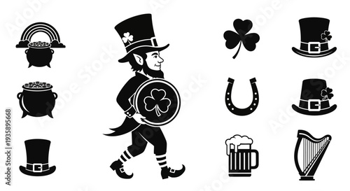 St Patricks Day Icons Set Illustration.