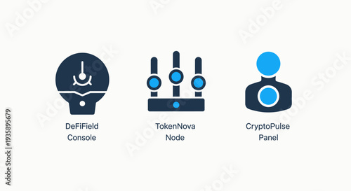 Cryptocurrency and DeFi Platform Icon Set Featuring Console Node and Pulse Panel Interface Elements