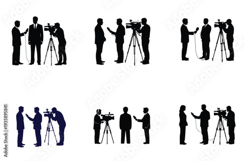 Journalists and Cameramen Silhouette Vector Illustration Set