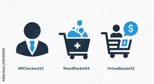 E-commerce and Online Shopping Business Icon Collection Featuring Checkout and Market Symbols