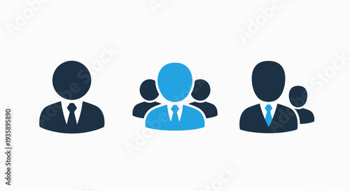Business Team and Leadership Icon Set Showing Corporate Structure and Employee Groups