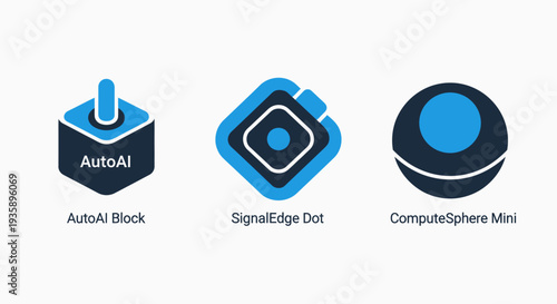 Modern AutoAI block and SignalEdge dot technology icons for artificial intelligence and compute sphere infrastructure design