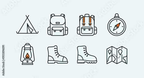 Camping equipment icons illustration