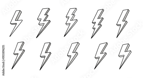 Collection of Hand Drawn Lightning Bolt Icons.