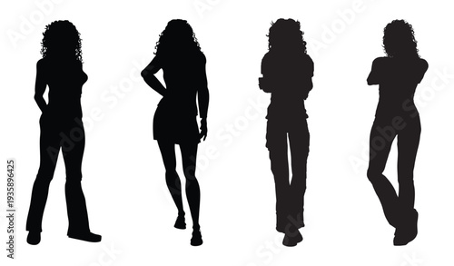 A black silhouette of an African American woman with curly hair, standing . Black girl silhouettes, 