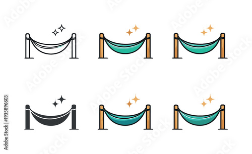 Concept illustrating joyful pastime living depicted as a hammock strung between two simple posts paired with a small star spark,