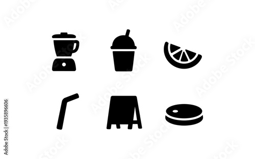 Set of icons representing ingredients and tools for making smoothies and drinks
