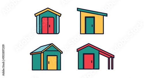 Tool shed Line art vector set soft abstract tone illustration