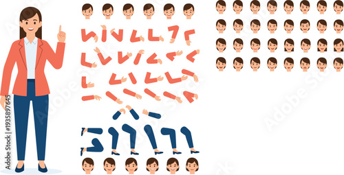 Set of Vector Character Poses with Arms, Expressions, and Hand Gestures for Business, Presentations, and Communication Designs