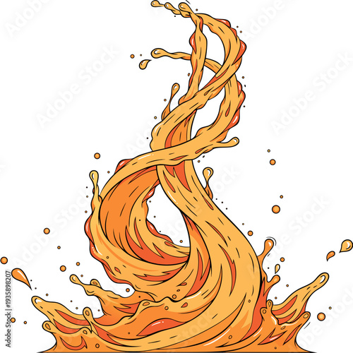 A swirling splash of orange liquid on a white background